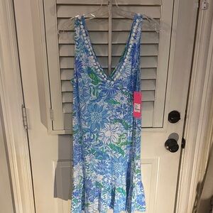 Lilly Pulitzer Blue and White Floral Midi Dress